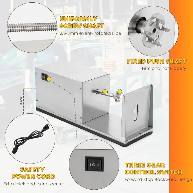 CGOLDENWALL-Fatiador De Batata Com Espetos De Bambu Livre, Fatiador De Batata Elétrico, Tornado Espiral, Aço Inoxidável