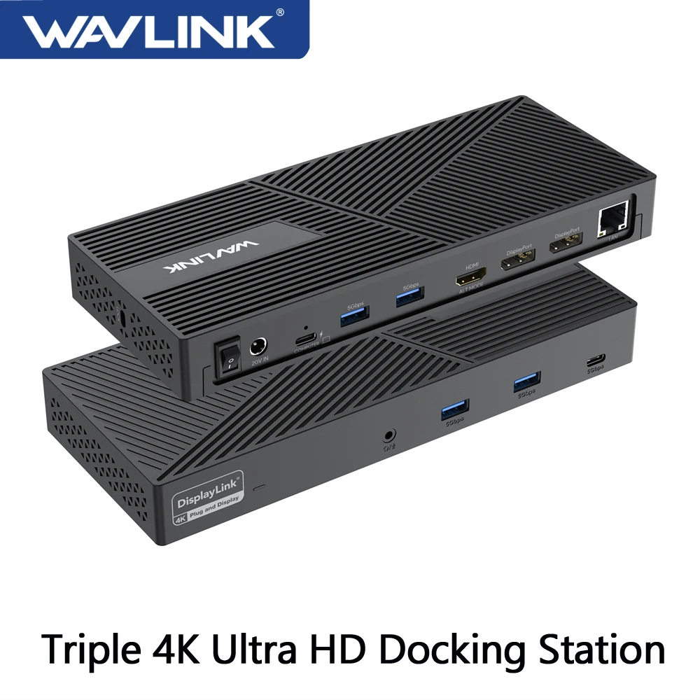 Wavlink-universal Triplo 4k Display Docking Station Usb-c Laptop Dock Monitores Hdmi Portas dp 130w 100w pd Carregamento