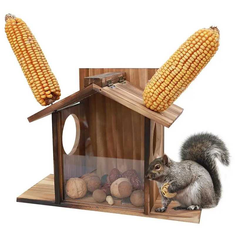 

Squirrel Feeder Box Outside Wooden Squirrel Feeder Winter Feeding House Large Waterproof Feeder Box Funny Table Feeder For Birds