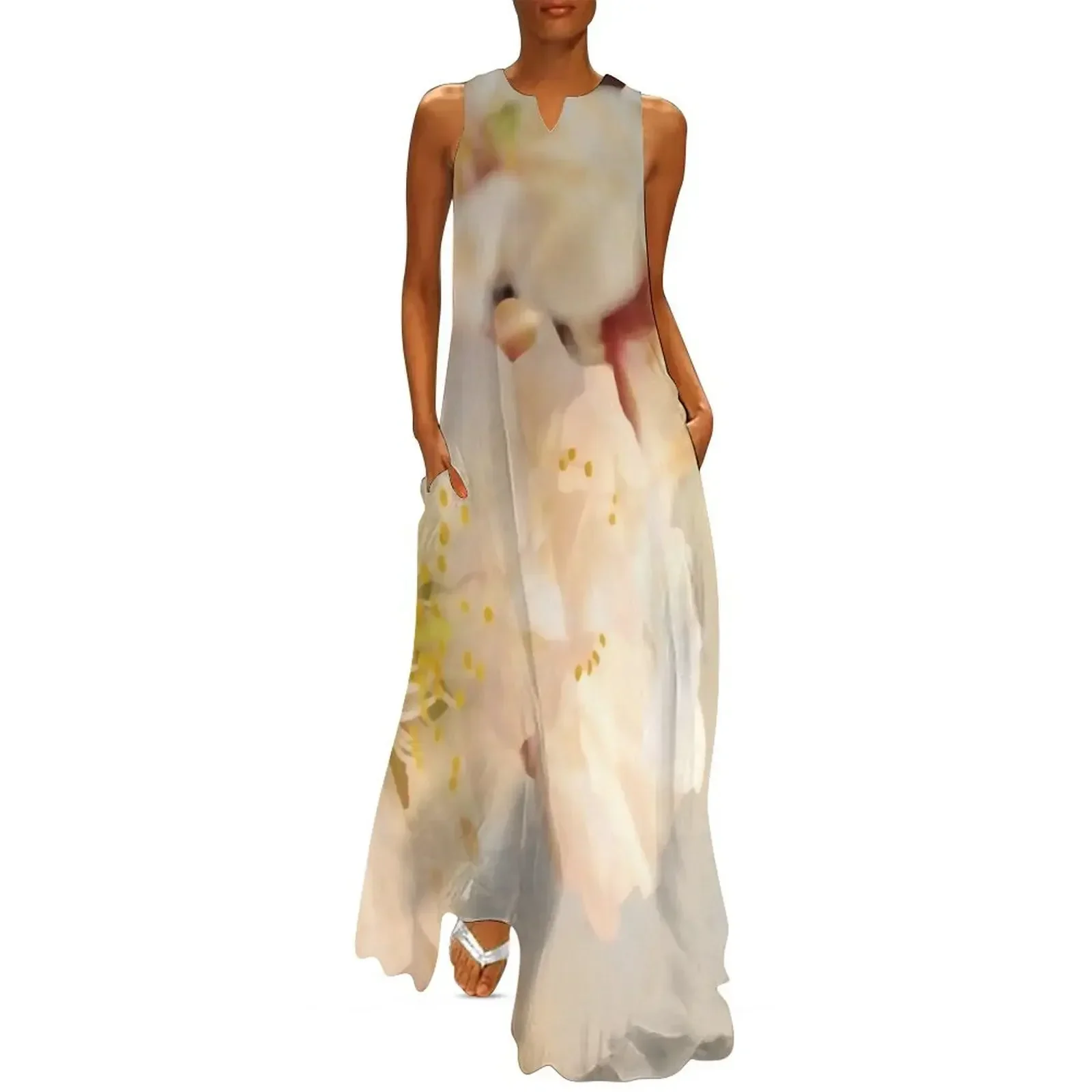 

Peach blossom spring white flowers Long Dress Elegant gown Dress