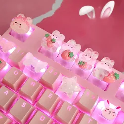 Cute Cartoon Transparent Strawberry Rabbit Keycap DIY Handmade Personalized Mechanical Keyboard Dedicated PBT Keycap