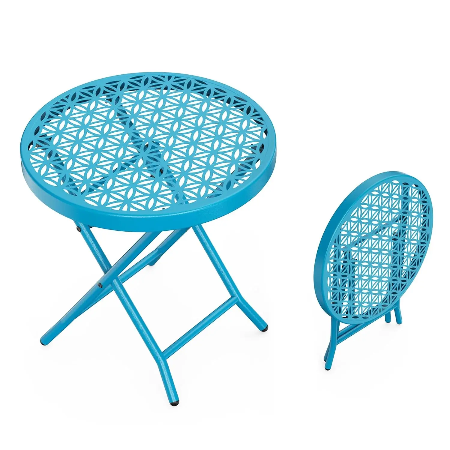 Patio Folding Side Table, Small Outdoor Table with Everlasting Floral Pattern and Sturdy X-Shaped Metal Frame Ideal, Customized