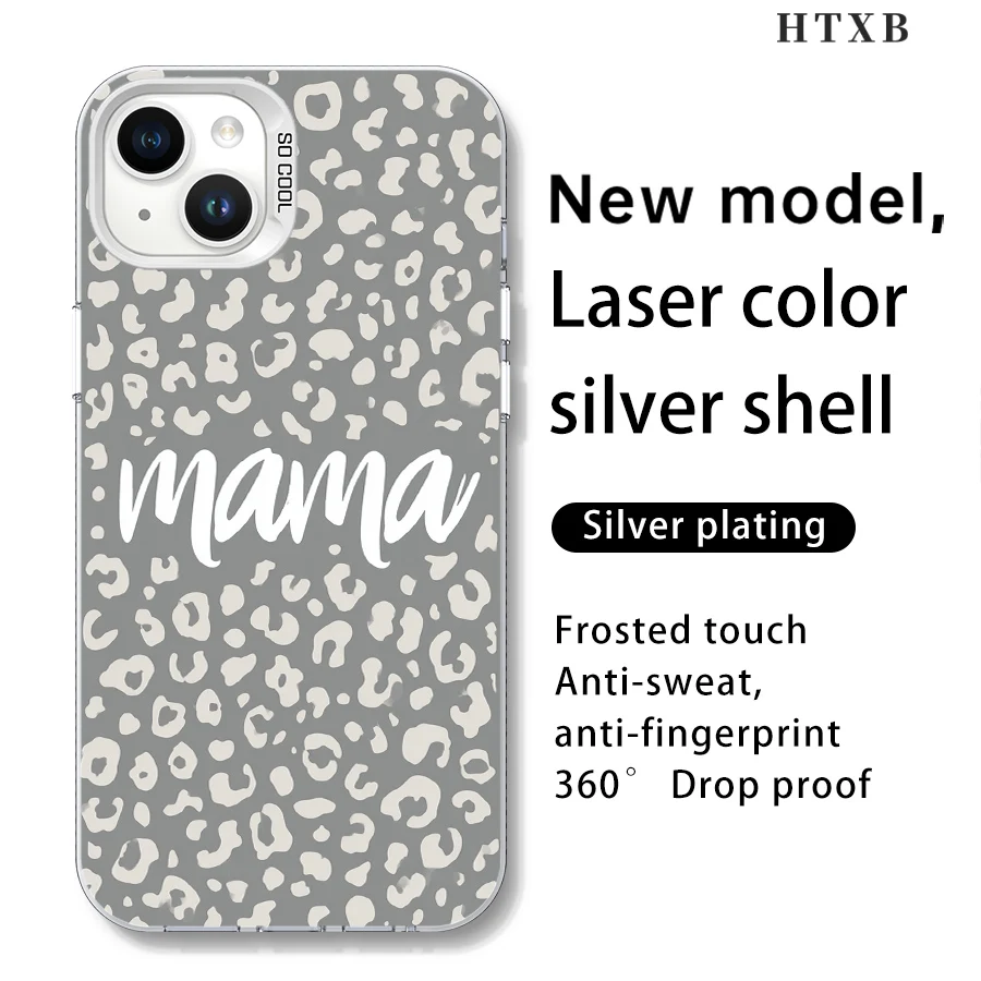 حافظة هاتف ماما بسيطة بطبعة الفهد الرمادي لهاتف آيفون 17 إلى 11 برو ماكس بلس