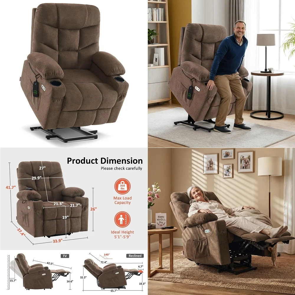 

Power Lift Recliner Chair with Extended Footrest for Elderly People, Fabric 7287 7087 Brown, Medium