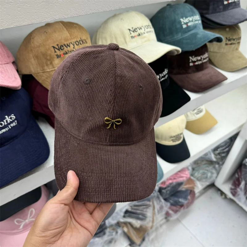 Baseball Cap Woman Man Retro Solid Corduroy Bowknot Vintage Letter Embroidered Hats For Woman Snapback Sport Caps Sun Hat