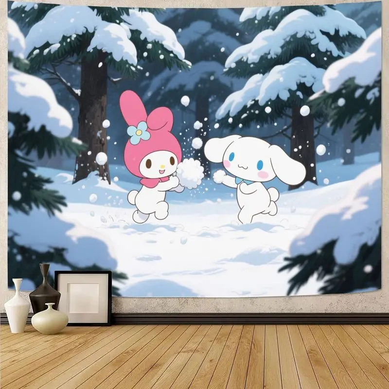 

1 шт. My Melody Cinnamoroll зимний снежок борь гобелен Kawaii Sanrio аниме настенное искусство домашний декор комнаты подарок