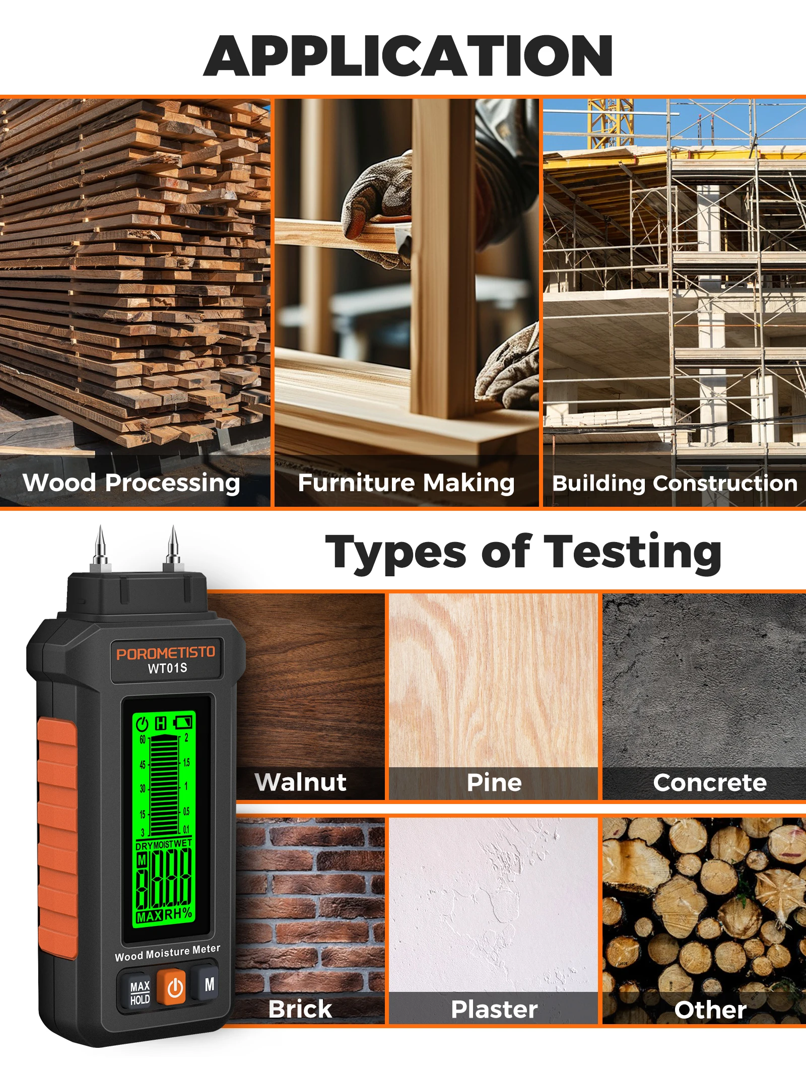 Neues 2-in-1 Digitales Holzfeuchtemessgerät mit und ohne Stifte, 0~99,9% Feuchtigkeitsmesser, Holzfeuchtigkeitsdetektor, Hygrometer für Holz und Beton – Detail 25