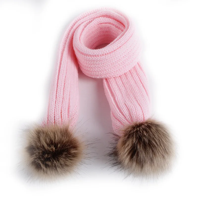 Cute Pompom Kids Scarf Hat Winter Solid Color Knitted Warm Children Toddler Scarves Baby Hats Boys Girls Bonnet Beanie 6-36Month