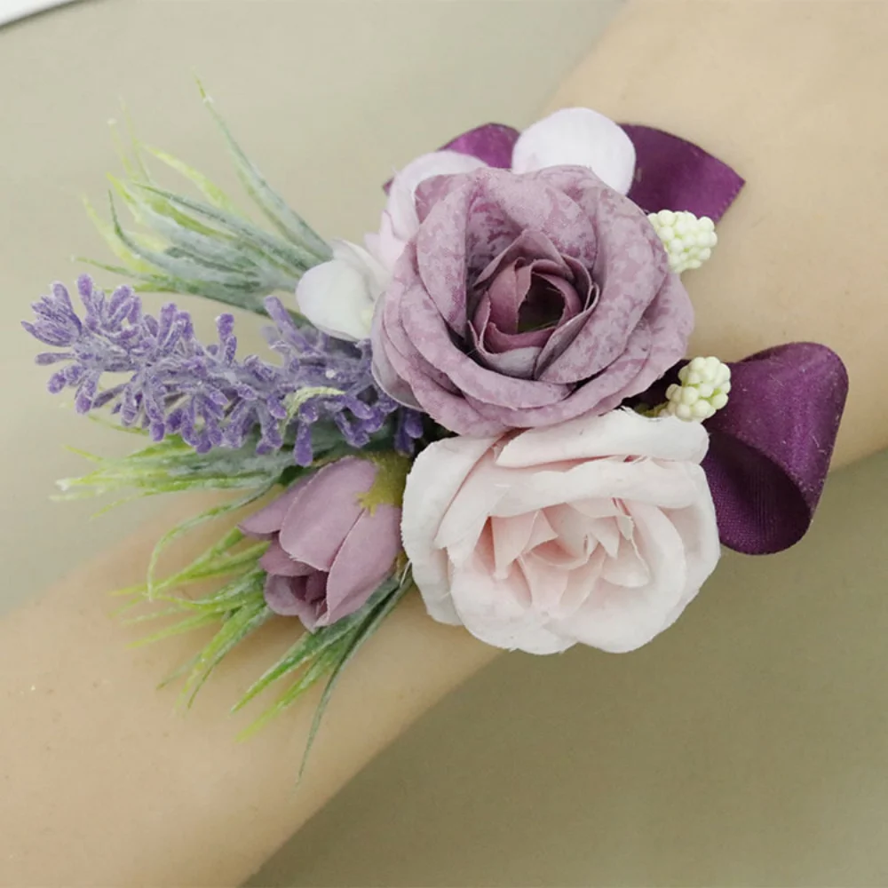 Klassieke Lavendelroos Boutonniere Voor Bruiloftsgast Zijden Bloemen Handgemaakte Spelden Bruidsmeisje Prom Bow Corsage Pols Alfileres Boda