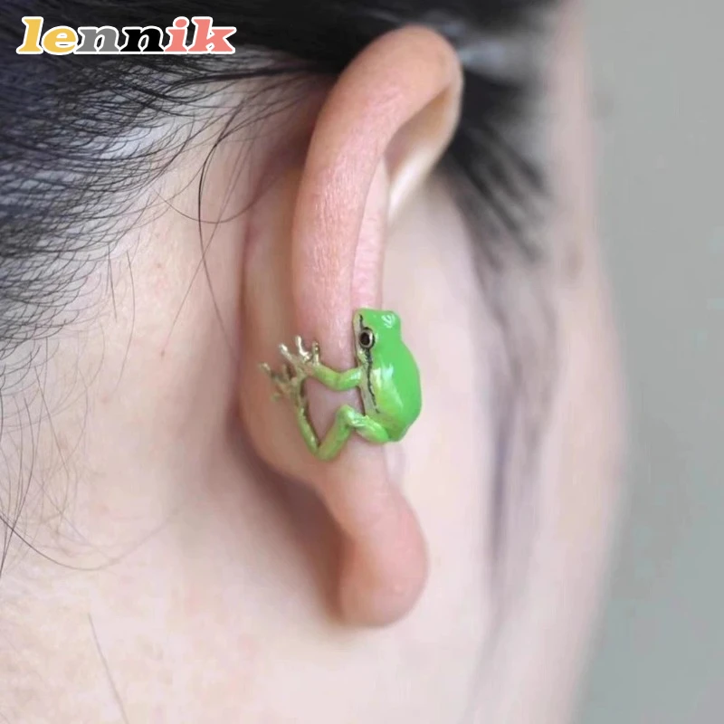 Image of Damen-2025, neue Vintage-Frosch-Ohrmanschetten, europäischer und amerikanischer Stil, personalisierte lustige Ohrstecker und trendiger Statement-Schmuck
