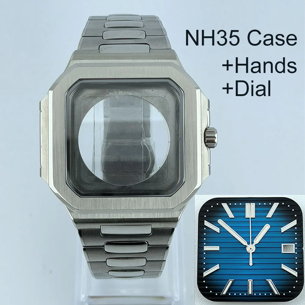 

38.5mm Watch Square case Parts Folding clasp WatchBand For Nau Modified Fit NH35 NH38 Movement Sapphire Crystal Glass