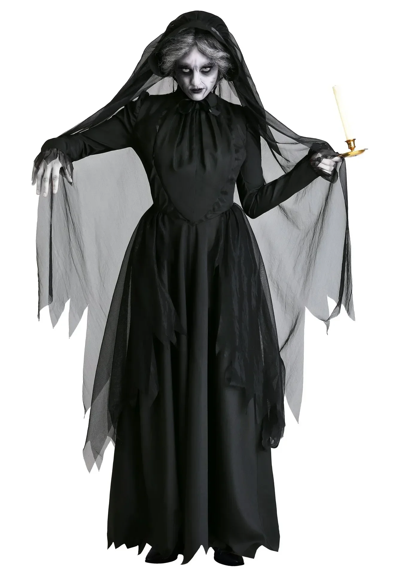 Vestido de bruja vampiro para Halloween, disfraces de Cosplay para mujeres aterradoras, ropa para el escenario, disfraz de fantasma para adultos, vestido elegante con capa