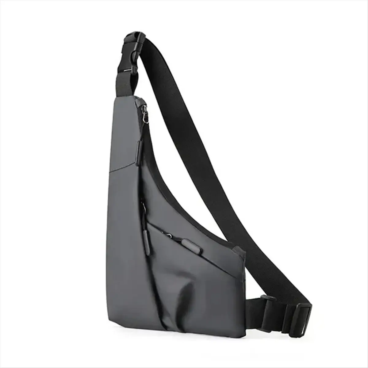 [Trending Offer] Leisure Leather Film Triangle Bag Crossbody Anti Theft Close Fitting Chest Bag Sports Riding Sling Bag Gray