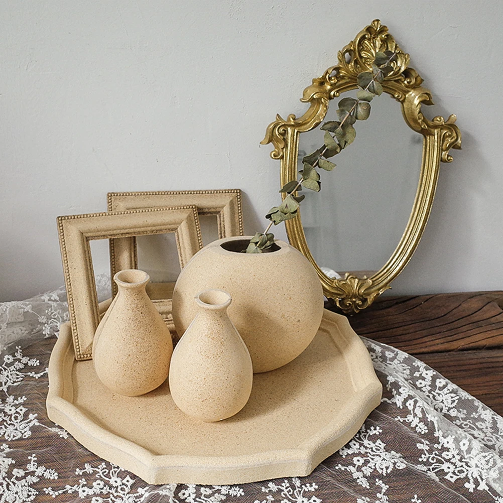 

3Pcs Wooden Vase Vintage Natural DIY Flower Bottle for Home Office Decor Retro Artistic Mud Hand Painted Style Indoor Outdoor