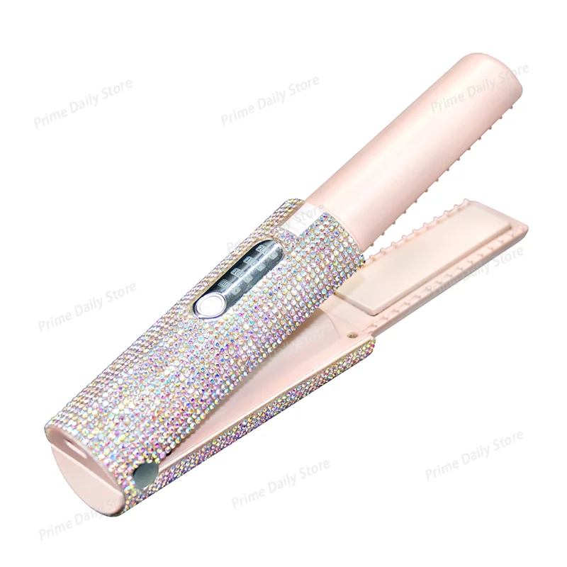 2-In-1 Electric USB Hair Straightening Brush Straightener Flat Iron Multifuncional Comb Straightening Styler Crystal Rhinestone