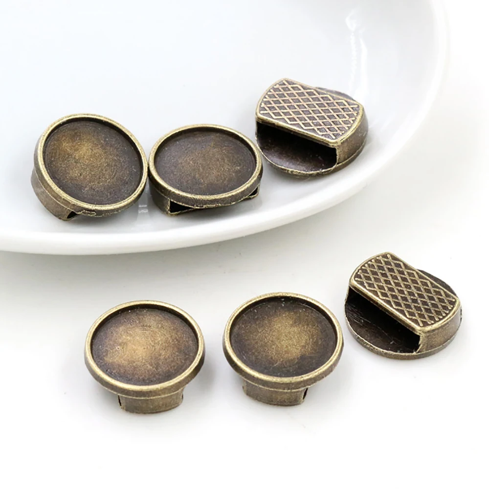 20pcs 12mm Inner Size Antique Silver Plated Bronze Round Cabochon Base Cameo Setting Charms Pendant For 10mm Leather Bracelet