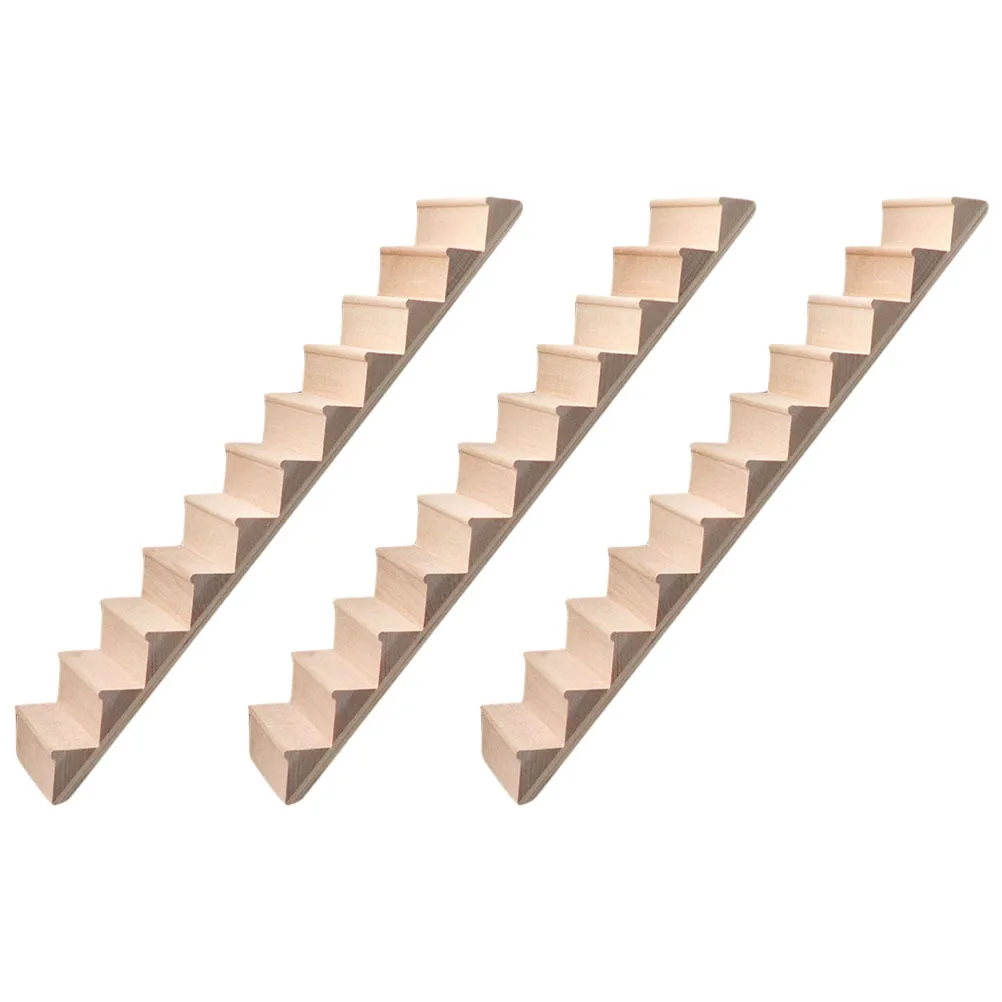 3개 미니어처 나무 계단 1:12 스케일 DIY 무도색 계단 인형집 장식 시뮬레이션 가구 어린이 놀이집