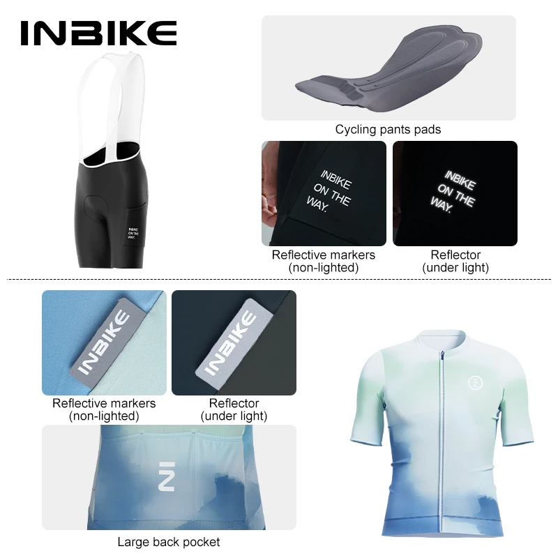 INBIKE Cycling Suit Men\'s Cycling Jersey Bib Shorts Short Sleeve Men\'s Quick Dry Road Cycling Shirt Bibs Clothing with Pockets