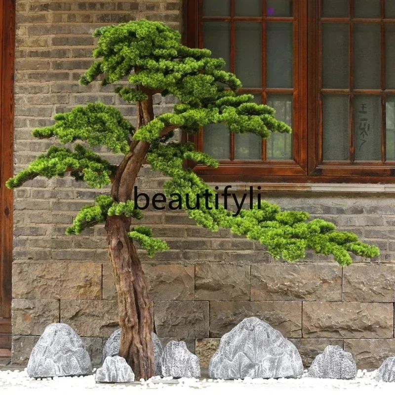 11zSimulated welcome pine fake tree beauty pine bonsai Luo Hansong landscape ornament new Chinese entrance landscaping fake tree