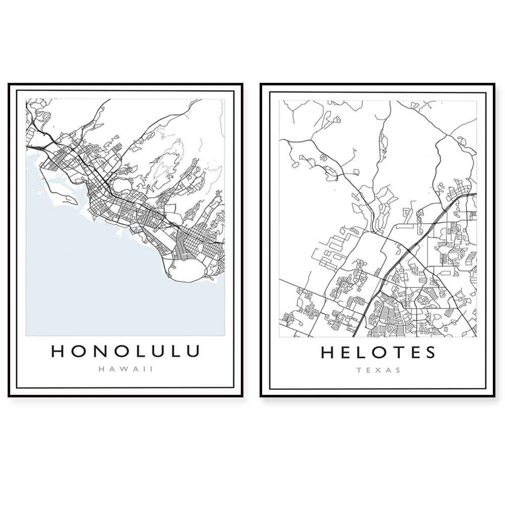 Pósteres de mapas de ciudades de Orlando, Las Vegas, Houston TX, Washington DC, Beaufort NC, San Francisco, Lafayette CA, NC, Hawaii, SC
