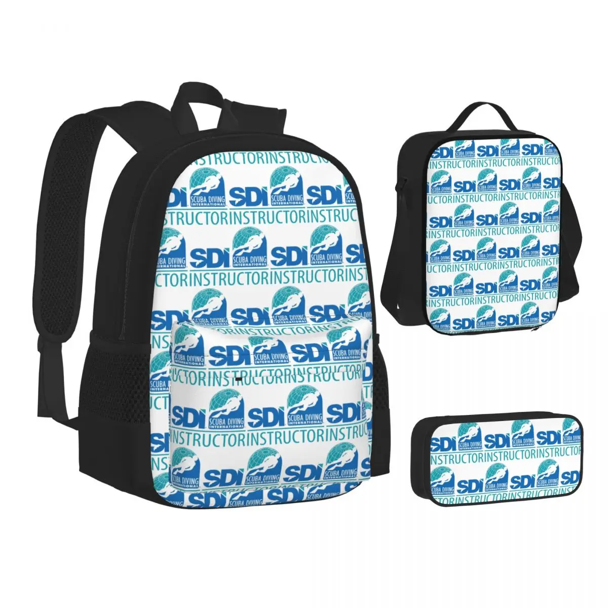 

Scuba Diving International (SDI) Backpacks Students Bookbag School Bags Children Rucksack Lunch Bag Pen Bag Three-Piece Set