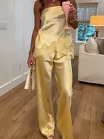 New Fashion Satin Silk Wide Leg Dress Pants for Women Low Rise Baggy Pants Y2K Holiday Party Long Flowy Trousers - Image 6