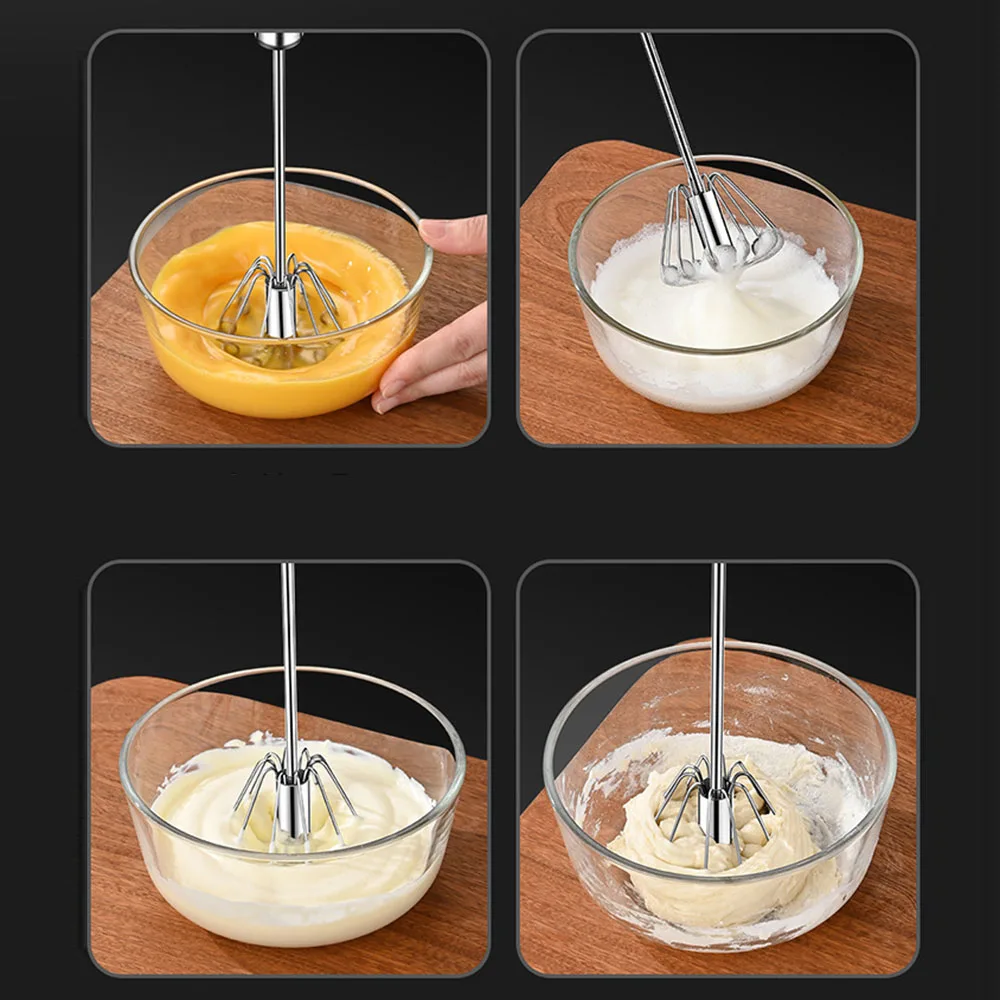 SUS316 Stainless Steel Hand Push Rotary Whisk Semi-Automatic Mixer for Eggs, Milk, Coffee, Cream, Kitchen Tool view 3