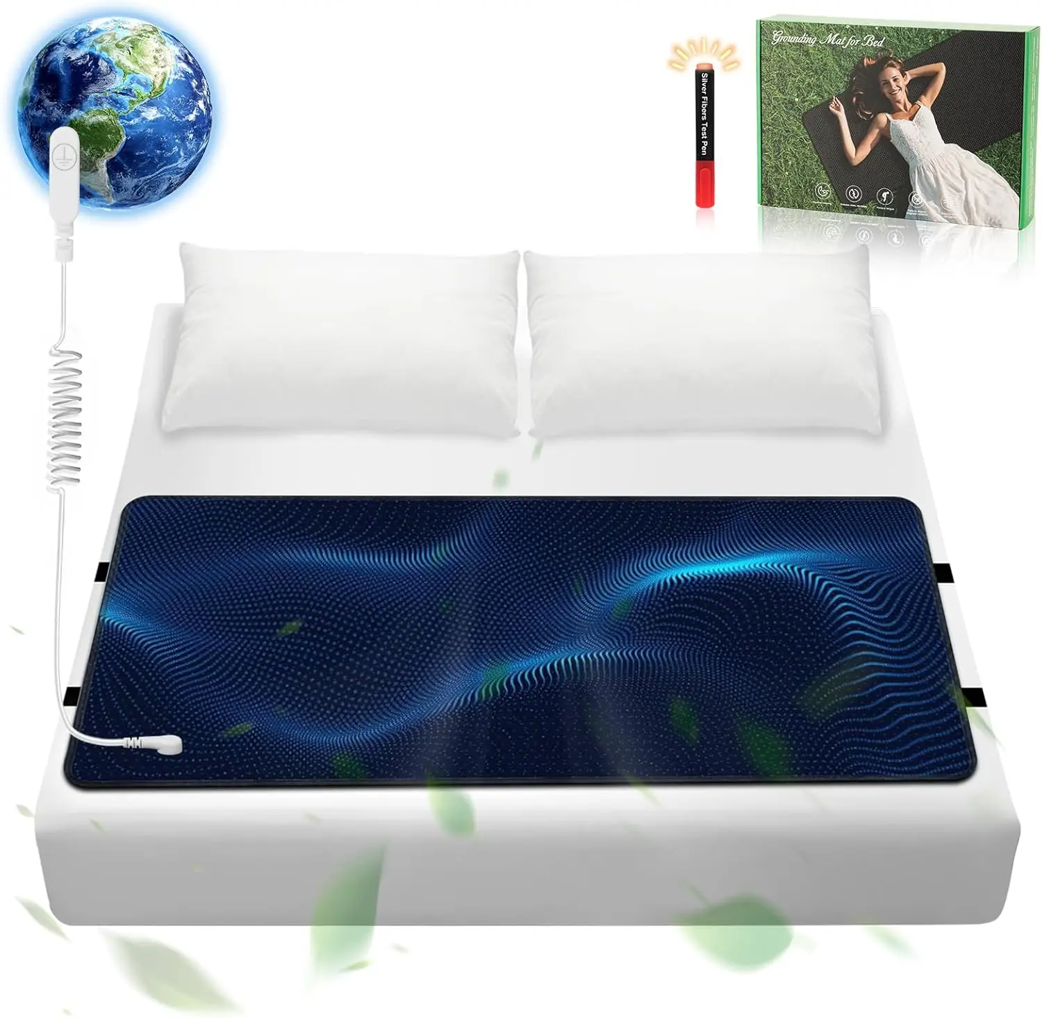 

Заземляющий коврик Queen Size с проводом, антистатический заземляющий мат для дома и кровати, нескользящий мягкий проводящий коврик (60"x27)