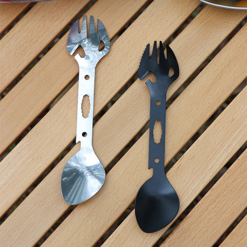Stainless Steel Fork Knife Spoon Multifunctional Picnic Outdoor Tableware Outdoor Cooking Camping Dinnerware Bottle/Can Opener