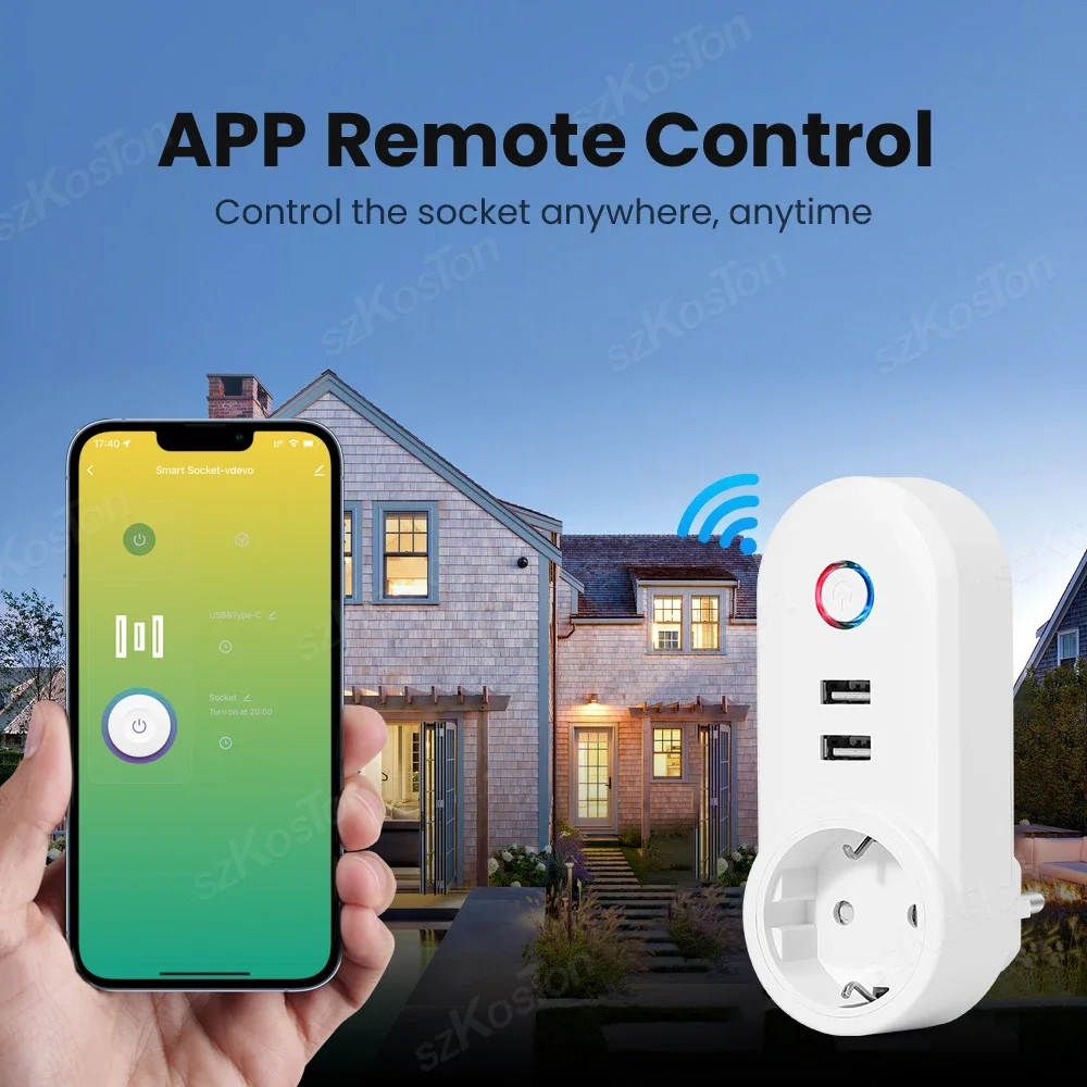 16A Tuya EU Wifi Smart Plug Wireless Outlet Dual USB Ports Socket Timer Smart Life Remote Control via Alexa Google Assistant