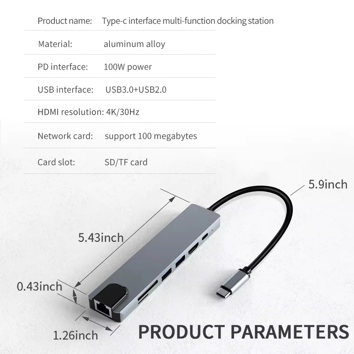Estación de acoplamiento USB C 7 en 1 con lector de tarjetas Sd TF, puertos Ethernet PD USB 3,0 y puertos USB 3,0 2,0 para MacBook Pro Air HP XPS