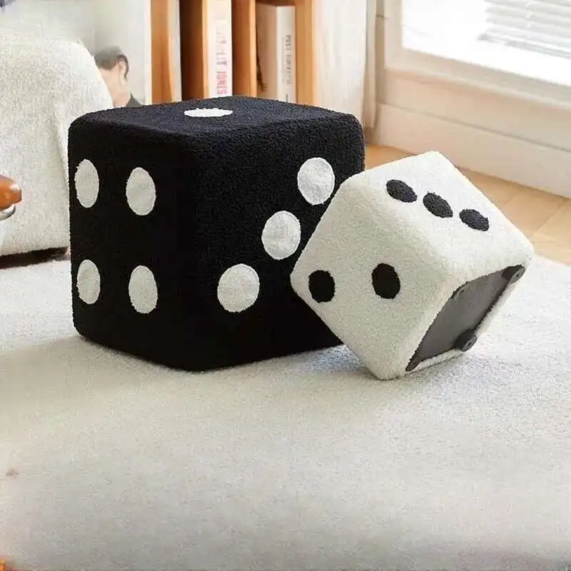 

Lamb Velvet Dice Stool Home Living Room Entrance Children's Low Stool Wood Shoe Changing Stool Footstool Sitting Pier Furniture
