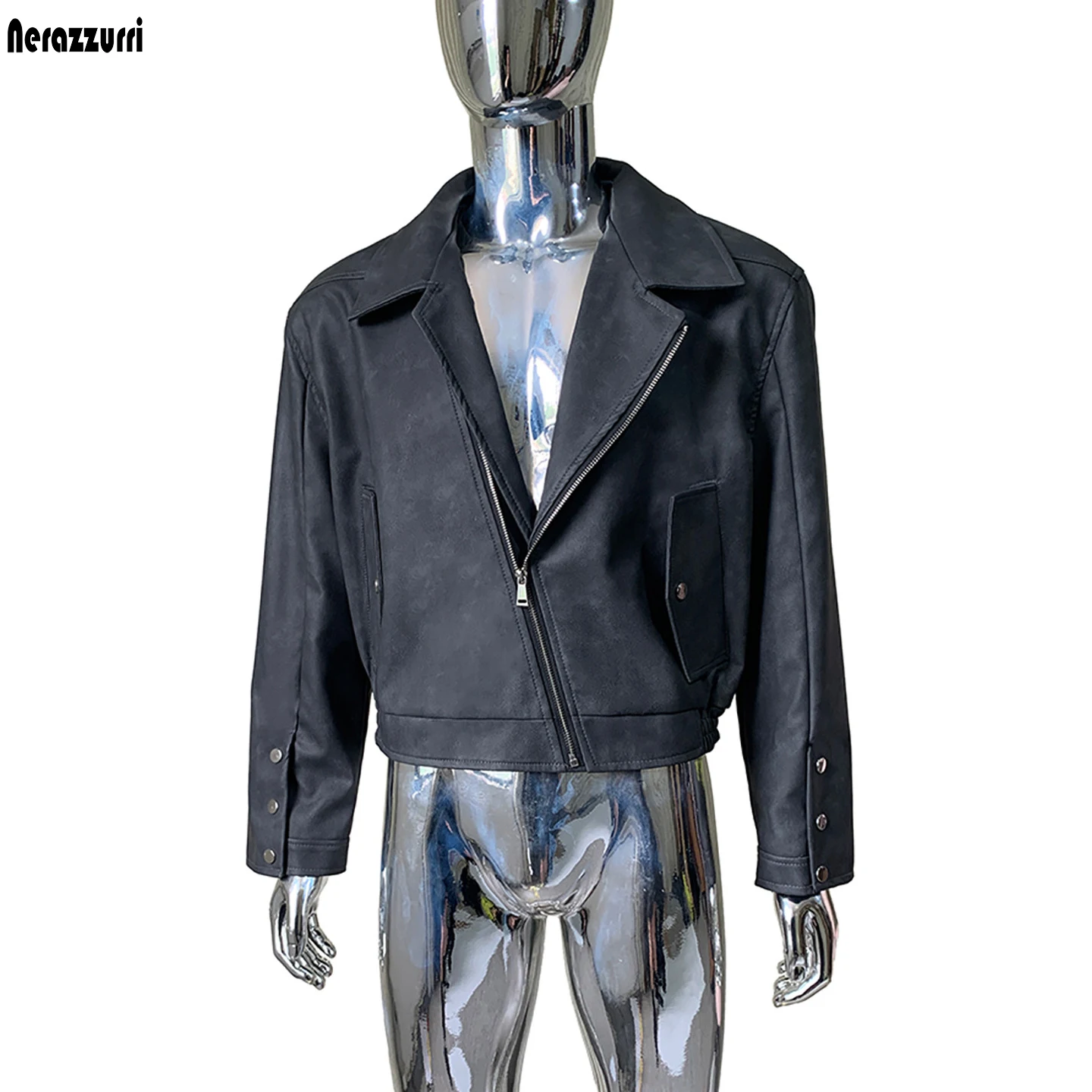 Nerazzurri Spring Autumn Short Vintage Distressed Grey Pu Leather Motorcycle Jacket Men Luxury Designer Menswear Clothes 2026