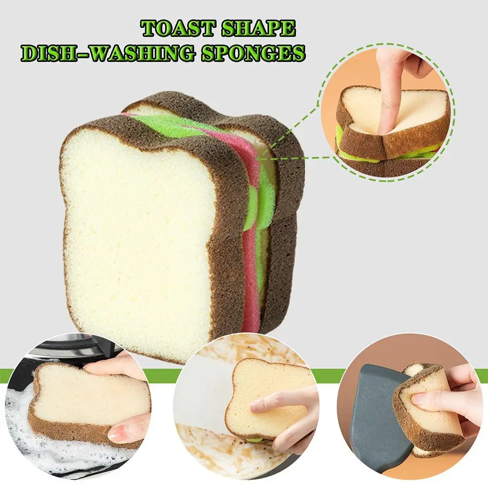 

Creative Dish-washing Sponges Toast Sandwich Shape Washable Scrubber Tools For Pots Dishes Kitchen Accessories Household Q5X8