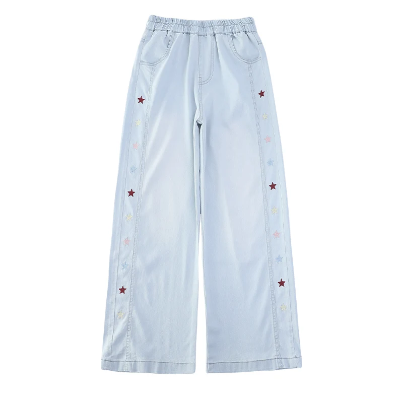 

Girls Striped Jeans With Side Pockets Teen Girls Denim Teenage Trousers With Star Design Toddler Casual Denim Trousers Age 4-14Y