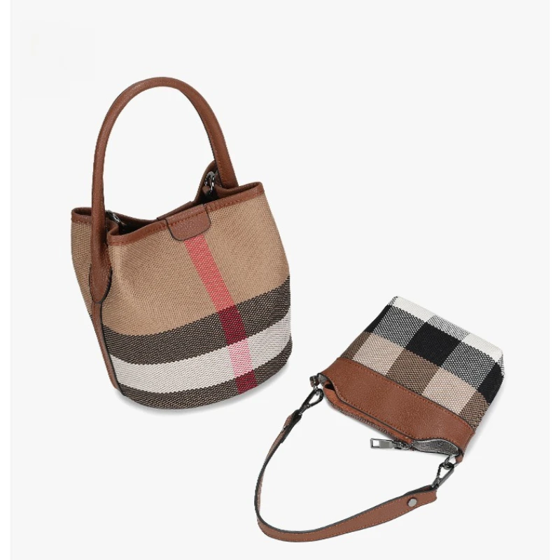

2025High-end plaid bucket bun mother bag fashionable and versatile women's bag hand-held one-shoulder cross-slide bag