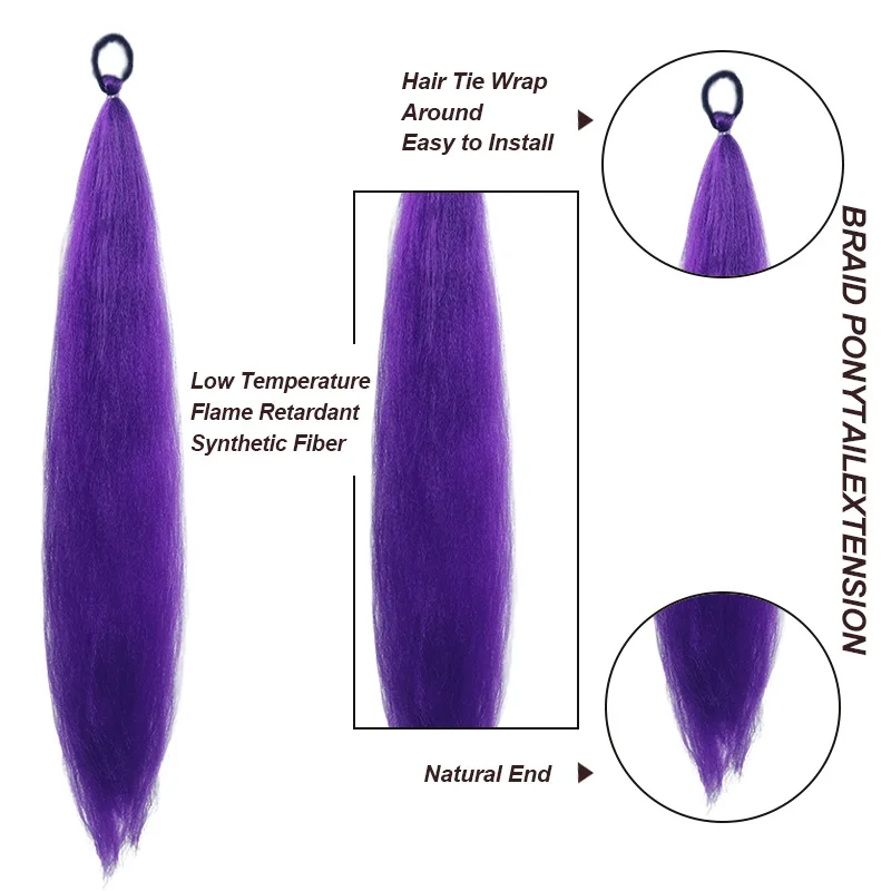 2PCS Synthetic pair of female rubber band boxing color synthetic braided ponytail wig long straight hair heat-resistant ponytail