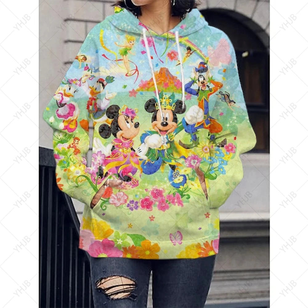 2023 New Disney Animation Mickey Mouse and Minnie 3D Printing Red Cartoon Hoodie Women\'s Autumn and Winter Cute Coat