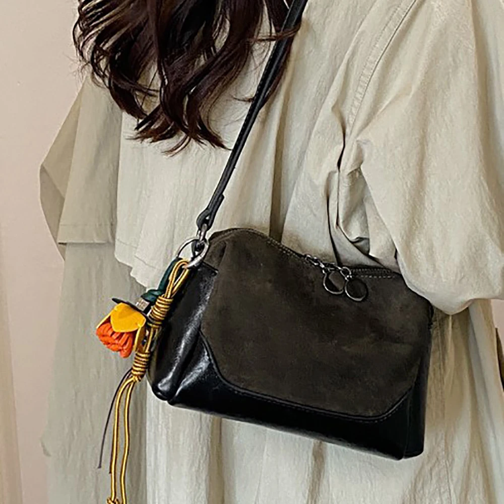 Frosted Pu Patchwork Messenger Bag Korean Style Autumn Winter Vintage Shoulder Bags Women's Casual Commuter Crossbody Bags