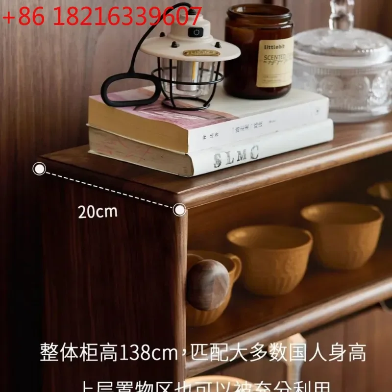 YAO North American Black Walnut Dining Side Cabinet Retro Solid Wood Storage Cabinet for Living Room Multi-functional Buffet