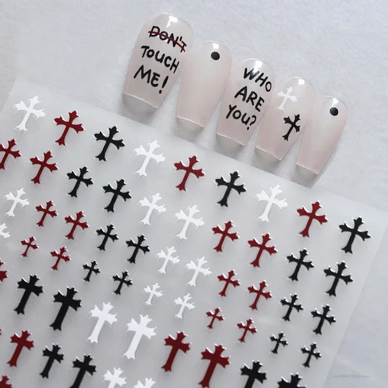 Pegatinas adhesivas con estilo europeo y americano, serpiente cruzada, punto ondulado blanco y negro, pegatinas para uñas con letras de línea plateada caliente