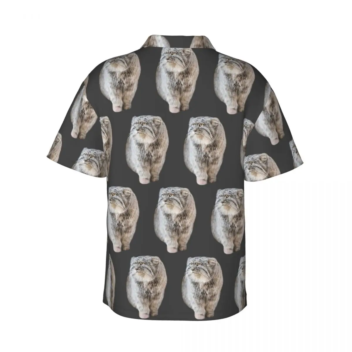 Round Pallas Cat Men's Shirts Hawaiian Short Sleeve Shirt Fashion Lapel Tops for Summer Beach
