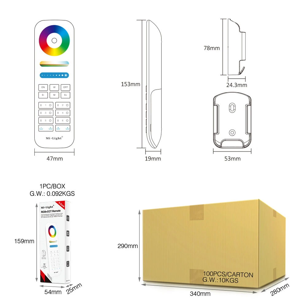 Miboxer Milight FUT089S 2.4GHz 6-Zone Group RGB+CCT Touch Remote for Single color CCT RGB RGBW RGB+CCT Lamps Or led strip Series