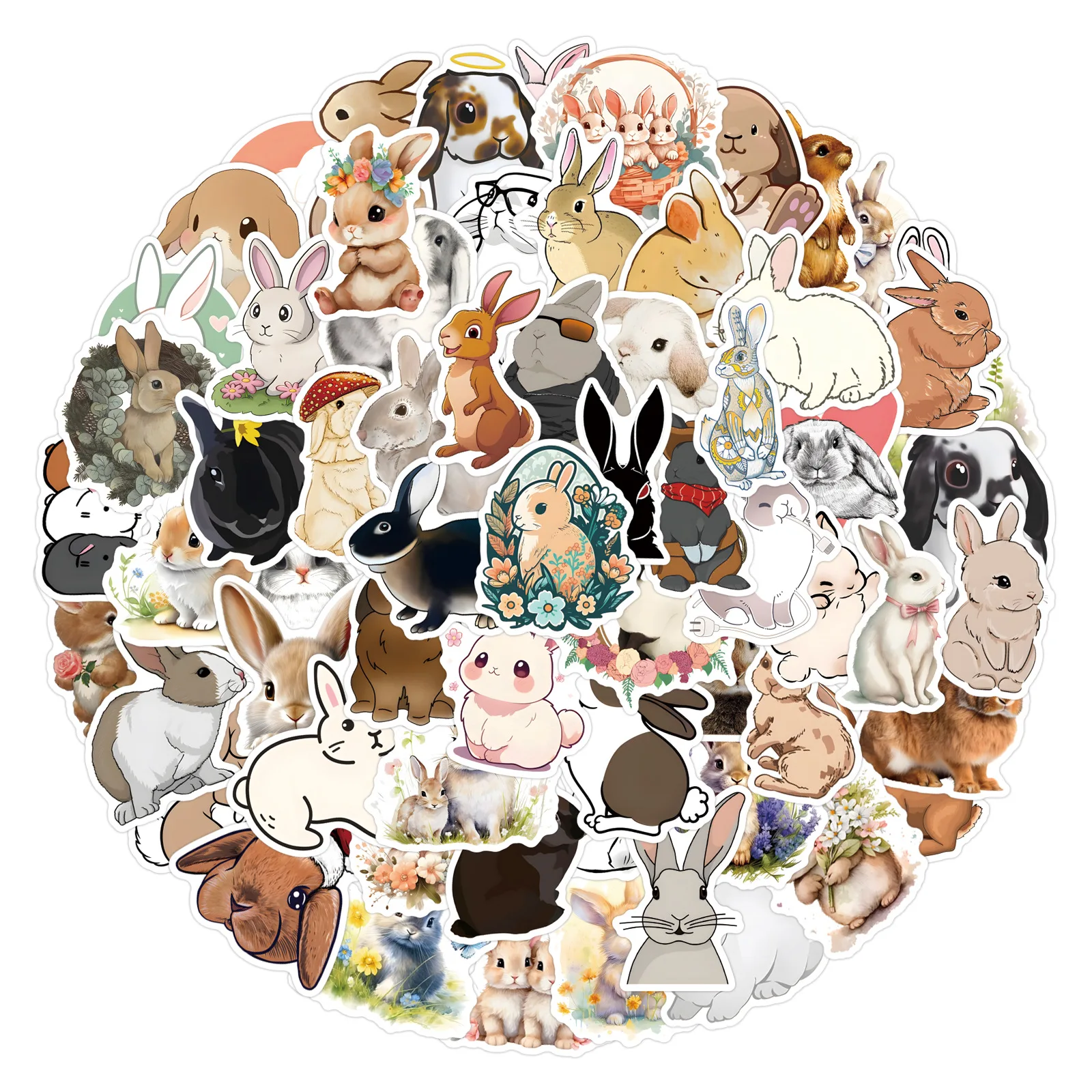55/110PCS Cartoon Cute Rabbit Sticker Fun Animal Graffiti Decal Toy Gift DIY Diary Book Desk Water Cup Scooter Luggage Desk