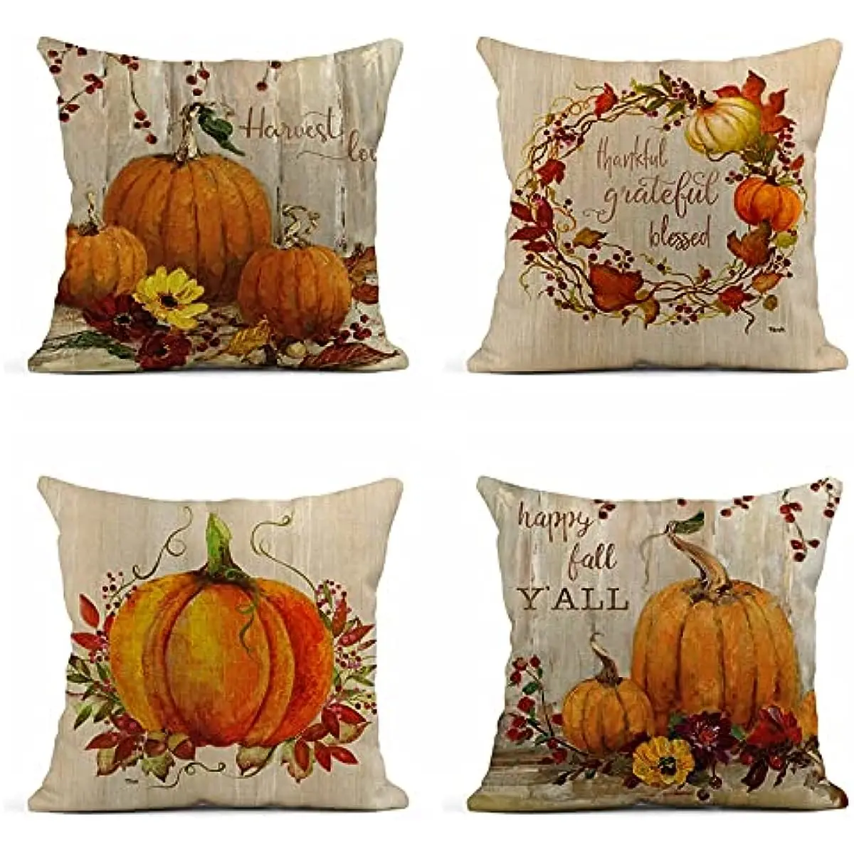 Funda de almohada de lino con diseño de calabaza para decoración del hogar, cubierta de cojín cuadrada para sofá, cama, otoño