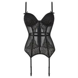 Black Floral Lace Sexy Lingerie Corset Push Up Bustier Straps Women Sleepwear Nightwear Chemise Underwear With Suspenders