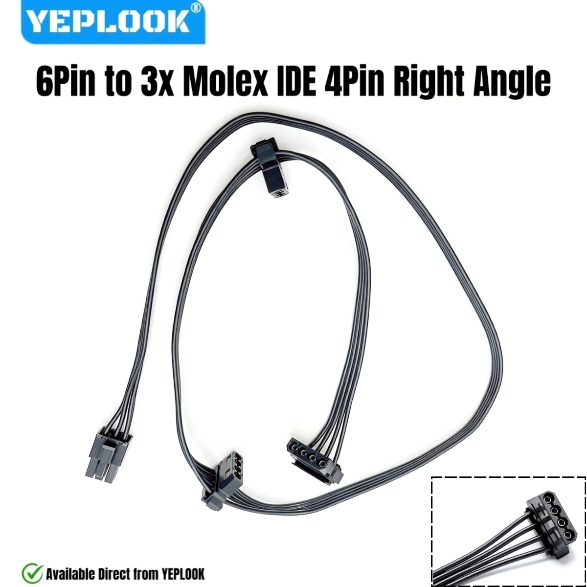

YEPLOOK 3 Molex IDE Power Cable, 6Pin to 3 Molex 4Pin PATA PERIF Angled for Corsair TX850M, TX750M, TX650M, TX550M Modular Power
