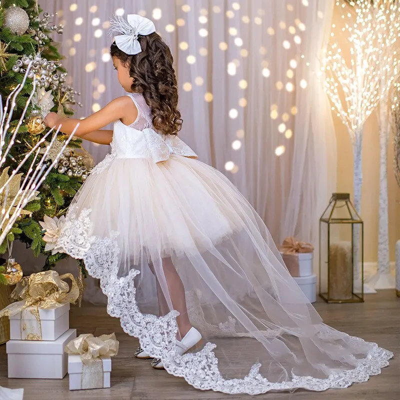 Blumen mädchen Kleid benutzer definierte Taufe Bogen vorne kurz zurück lange Baby Hochzeit Erstkommunion kleines Mädchen Kinder Geburtstags kleid