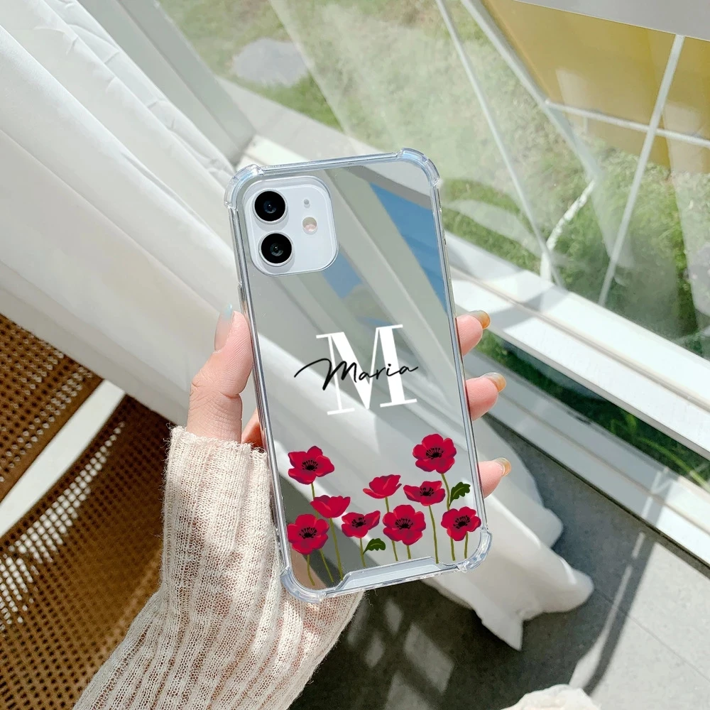 Niestandardowe kwiaty DIY nazwa lustro TPU etui na telefony dla iphone 14 13 11 12 Pro MAX SE 2020 7 8 Plus XS XR Max przypadku luksusowe powłoki