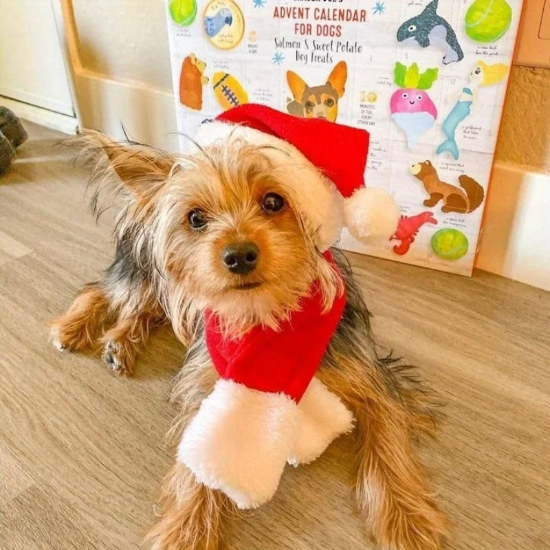 Red Plush Dog Christmas Santa Hat Soft Pet Cap Holiday Party Costume Accessory Cute Photo Decoration for Cats And Small Dogs